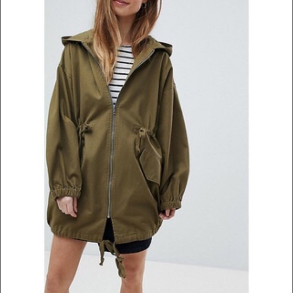 Asos Lightweight Parka Jacket Olive Green Hooded